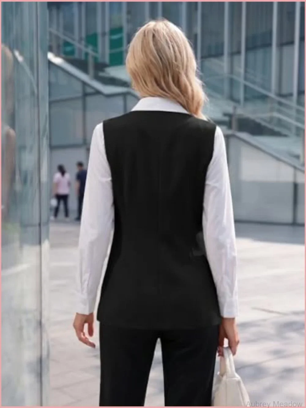 Sleeveless Double-Breasted V-Neck Vest Blazer for Women Slim Work Office Outwear